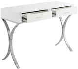 Monroe Contemporary Vanity/Desk/Console Table with Elegant Chrome Legs and Chic White Finish