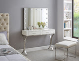 Monroe Contemporary Vanity/Desk/Console Table with Elegant Chrome Legs and Chic White Finish