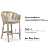 PURPLE LEAF Counter Stools Bar Stools Rattan Bar Stools Wicker Bar Chairs Woven Aluminum Barstools with Back and Cushions