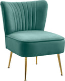 Tess Velvet Accent Chair - Chic Contemporary Design with Deep Channel Tufting and Gold Steel Legs