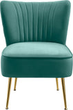Tess Velvet Accent Chair - Chic Contemporary Design with Deep Channel Tufting and Gold Steel Legs