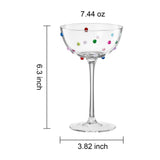 Confetti Coupe Glasses Set of 2, 7.44oz Colorful Clear Glass
