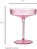 The Wine Savant Ribbed Coupe Cocktail Glasses 8 oz | Set of 2 (Rose Pink)