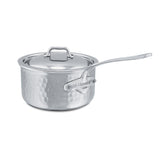 Mauviel M'ELITE Hammered 5-Ply Sauce Pan With Curved Lid, Cast Stainless Steel Handles