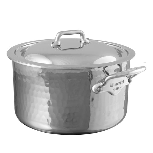 Mauviel M'ELITE Hammered 5-Ply Stewpan With Curved Lid, Cast Stainless Steel Handles