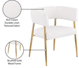 Creston Dining Chair: Elegant Upholstered Design with Luxurious Brushed Gold Frame for Modern Spaces