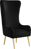 Alexander Contemporary Velvet Accent Chair with Gold Metal Legs and Deep Button Tufting Design