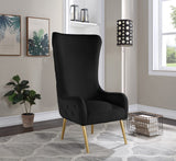 Alexander Contemporary Velvet Accent Chair with Gold Metal Legs and Deep Button Tufting Design