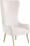 Alexander Contemporary Velvet Accent Chair with Gold Metal Legs and Deep Button Tufting Design