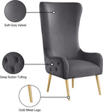 Alexander Contemporary Velvet Accent Chair with Gold Metal Legs and Deep Button Tufting Design