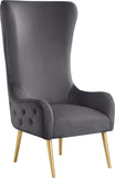 Alexander Contemporary Velvet Accent Chair with Gold Metal Legs and Deep Button Tufting Design