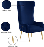 Alexander Contemporary Velvet Accent Chair with Gold Metal Legs and Deep Button Tufting Design