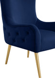 Alexander Contemporary Velvet Accent Chair with Gold Metal Legs and Deep Button Tufting Design