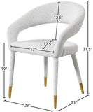 Destiny Contemporary Dining Chair in Cream Boucle Fabric with Elegant Gold Tipped Legs and Comfort