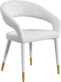 Destiny Contemporary Dining Chair in Cream Boucle Fabric with Elegant Gold Tipped Legs and Comfort