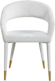 Destiny Contemporary Dining Chair in Cream Boucle Fabric with Elegant Gold Tipped Legs and Comfort