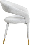 Destiny Contemporary Dining Chair in Cream Boucle Fabric with Elegant Gold Tipped Legs and Comfort