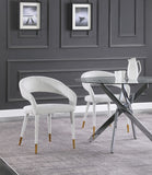 Destiny Contemporary Dining Chair in Cream Boucle Fabric with Elegant Gold Tipped Legs and Comfort