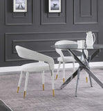 Destiny Contemporary Dining Chair in Cream Boucle Fabric with Elegant Gold Tipped Legs and Comfort