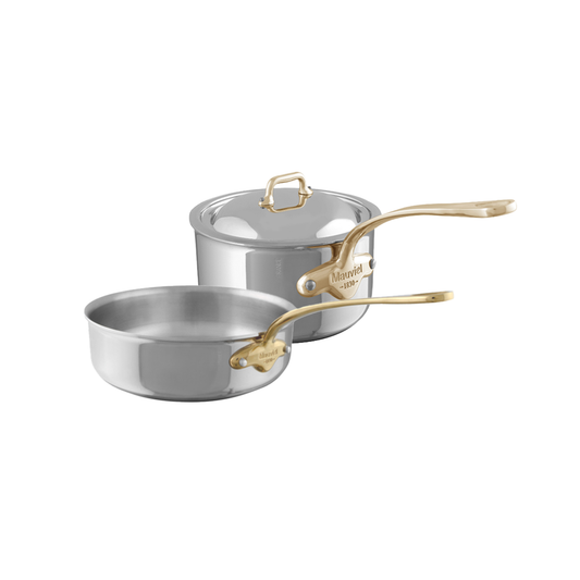 Mauviel M'COOK B Sauce Pan 6.5-Qt and Saute Pan 1.8-Qt, Brass Handles