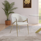 Nial Contemporary Dining Chair Set - Modern Boucle Fabric, Gold Brushed Brass Finish, Iron Frame
