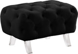 Crescent Contemporary Ottoman - Chic Velvet Seating with Deep Button Tufting and Acrylic Legs