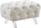 Crescent Contemporary Ottoman - Chic Velvet Seating with Deep Button Tufting and Acrylic Legs