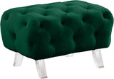 Crescent Contemporary Ottoman - Chic Velvet Seating with Deep Button Tufting and Acrylic Legs