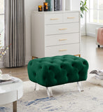 Crescent Contemporary Ottoman - Chic Velvet Seating with Deep Button Tufting and Acrylic Legs