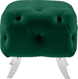 Crescent Contemporary Ottoman - Chic Velvet Seating with Deep Button Tufting and Acrylic Legs