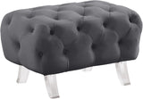 Crescent Contemporary Ottoman - Chic Velvet Seating with Deep Button Tufting and Acrylic Legs