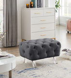 Crescent Contemporary Ottoman - Chic Velvet Seating with Deep Button Tufting and Acrylic Legs