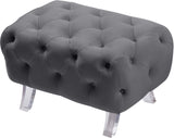 Crescent Contemporary Ottoman - Chic Velvet Seating with Deep Button Tufting and Acrylic Legs