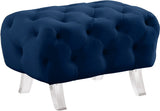 Crescent Contemporary Ottoman - Chic Velvet Seating with Deep Button Tufting and Acrylic Legs