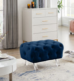 Crescent Contemporary Ottoman - Chic Velvet Seating with Deep Button Tufting and Acrylic Legs