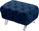 Crescent Contemporary Ottoman - Chic Velvet Seating with Deep Button Tufting and Acrylic Legs