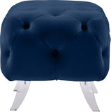 Crescent Contemporary Ottoman - Chic Velvet Seating with Deep Button Tufting and Acrylic Legs