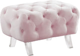 Crescent Contemporary Ottoman - Chic Velvet Seating with Deep Button Tufting and Acrylic Legs