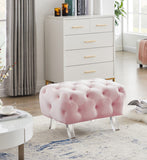 Crescent Contemporary Ottoman - Chic Velvet Seating with Deep Button Tufting and Acrylic Legs