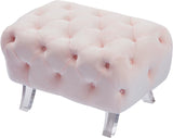 Crescent Contemporary Ottoman - Chic Velvet Seating with Deep Button Tufting and Acrylic Legs