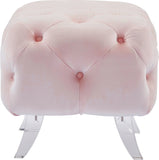 Crescent Contemporary Ottoman - Chic Velvet Seating with Deep Button Tufting and Acrylic Legs
