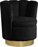 Lily Contemporary Accent Chair with Elegant Curved Design and Gold Steel Swivel Base for Style