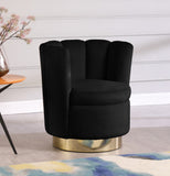 Lily Contemporary Accent Chair with Elegant Curved Design and Gold Steel Swivel Base for Style