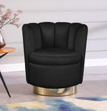 Lily Contemporary Accent Chair with Elegant Curved Design and Gold Steel Swivel Base for Style