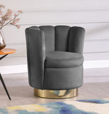 Lily Contemporary Accent Chair with Elegant Curved Design and Gold Steel Swivel Base for Style