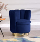 Lily Contemporary Accent Chair with Elegant Curved Design and Gold Steel Swivel Base for Style