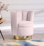 Lily Contemporary Accent Chair with Elegant Curved Design and Gold Steel Swivel Base for Style