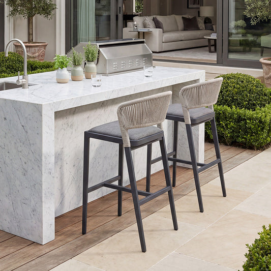 PURPLE LEAF Bar Stool Rattan Bar Stools Counter Stools with Back Metal Bar Height Stool Outdoor Bar Chair for Garden Kitchen