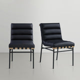 Burke Contemporary Dining Chair Set - Stylish Faux Leather Design with Matte Metal Frame & Oak Accent