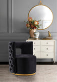 Theo Contemporary Accent Chair with Gold Swivel Base and Button Tufting for Luxurious Comfort